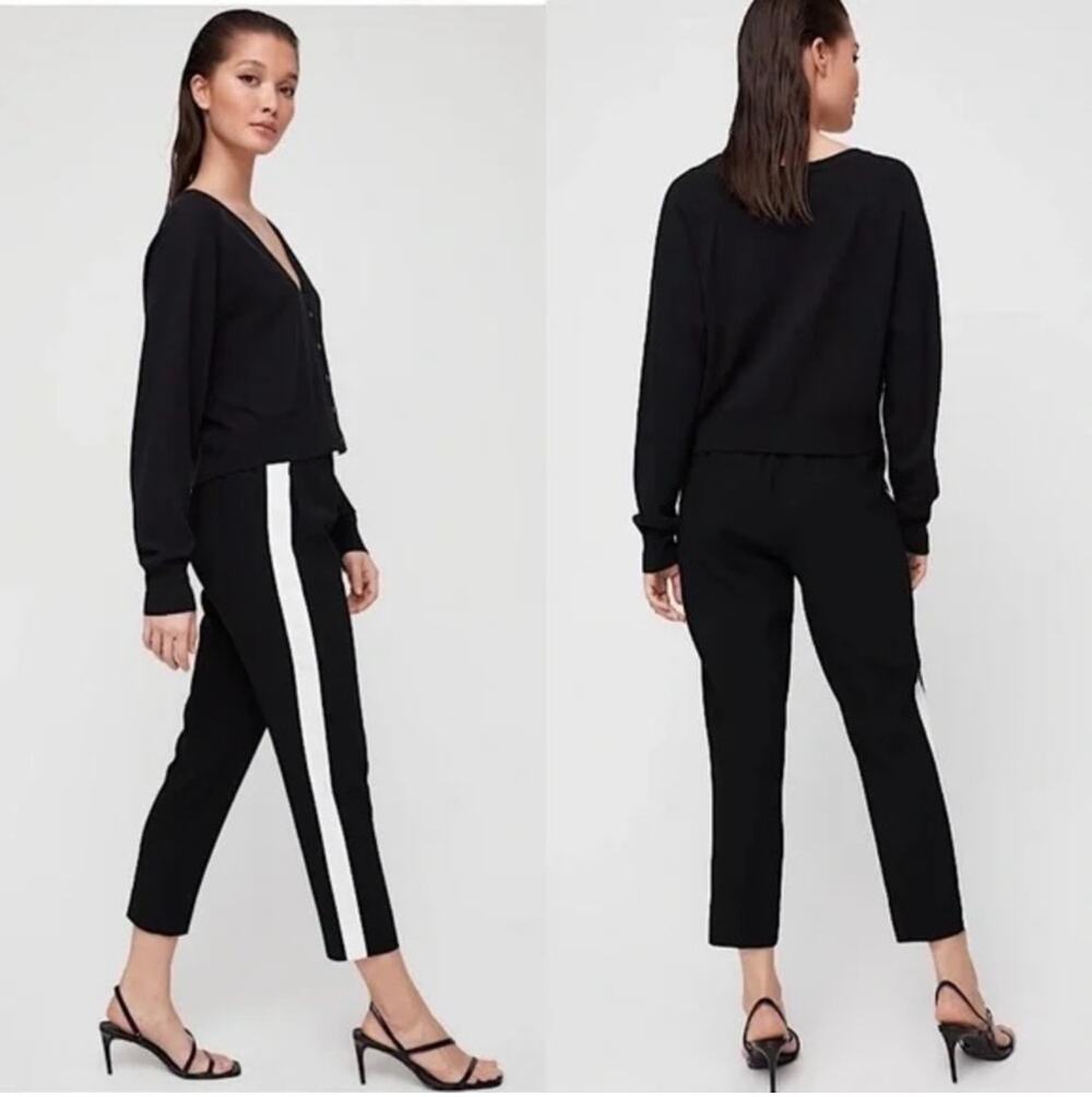 Aritzia Babaton Pants Womens 2 Black White Tuxedo Side Stripe Pull On Crop Work